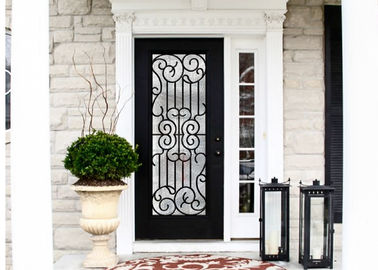 Porte marquetée par verre durable de fer travaillé, portes intérieures de fer travaillé de décorations